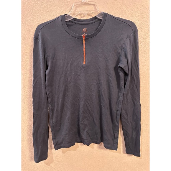 Armani Exchange Men's Long Sleeve T-Shirt Quarter Zip Pima Cotton - Picture 1 of 4